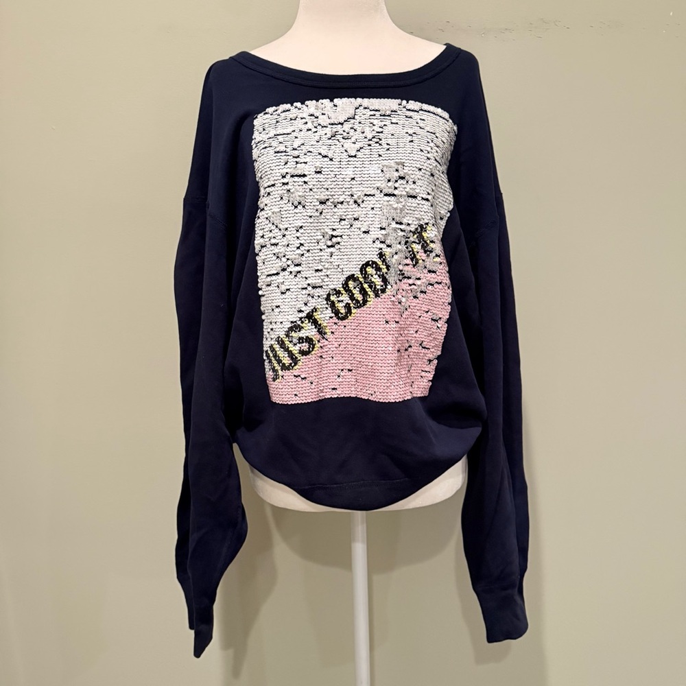 NWOT Sandro Oversized Sequin "Just Cool It" Sweatshirt Top comfy cozy slouchy